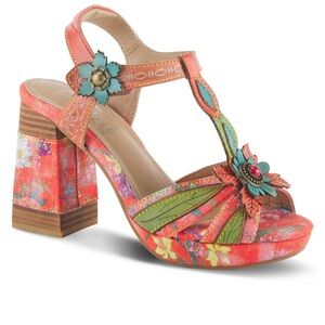L'Artiste Women's Spring Step Fabuloso Block Heel Sandal in Pink Multi Size 9.5